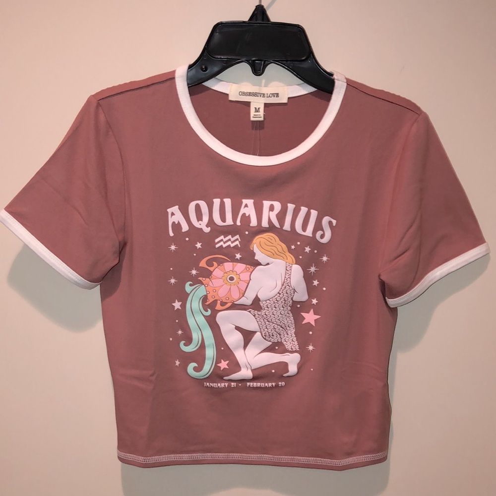 🆕Aquarius♒️graphic crop knit top! NWT! Soft Pink Mauve w/ivory binding! M